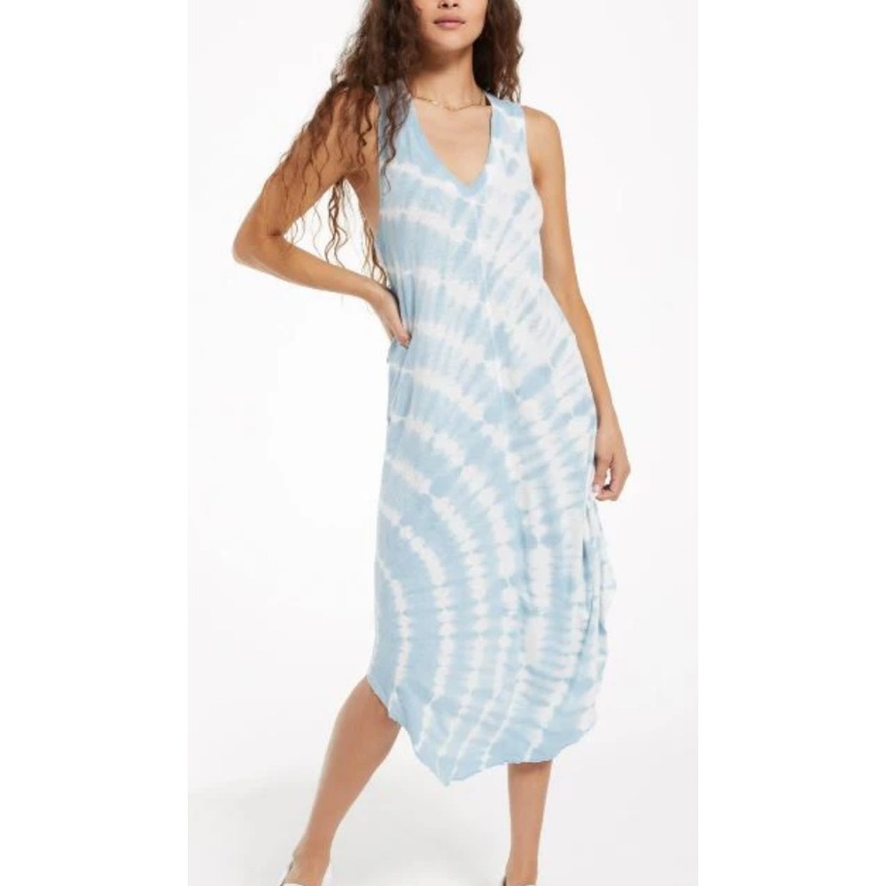 Blue Tie-Dye Sleeveless Dress